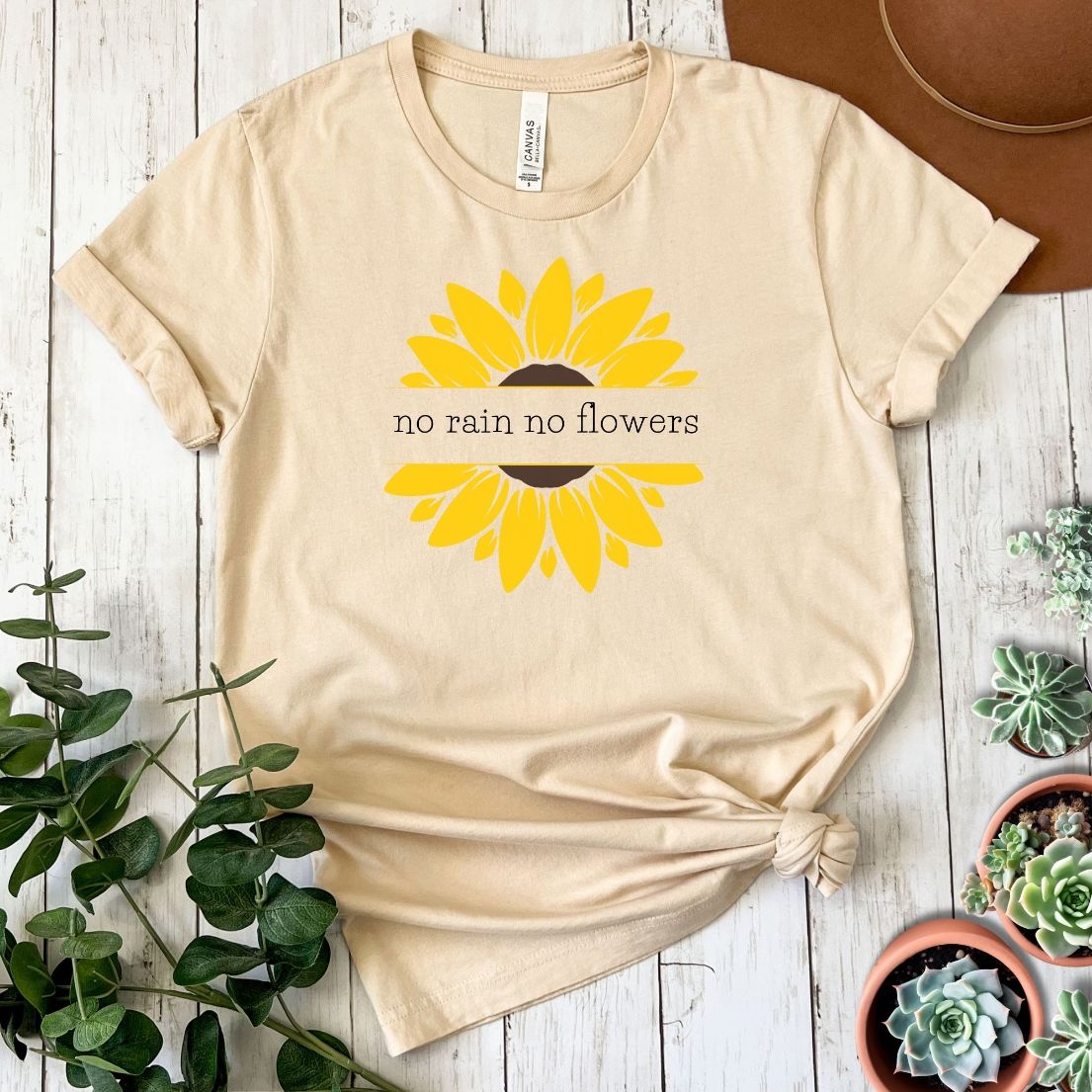 "No Rain No Flowers Sunflower" Short Sleeve Tee