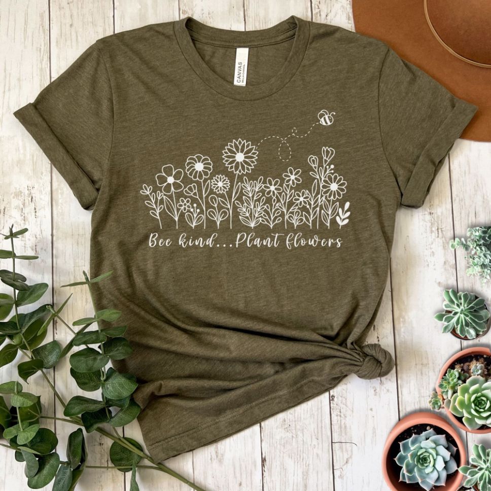 "Bee Kind Plant Flowers" Short Sleeve Tee
