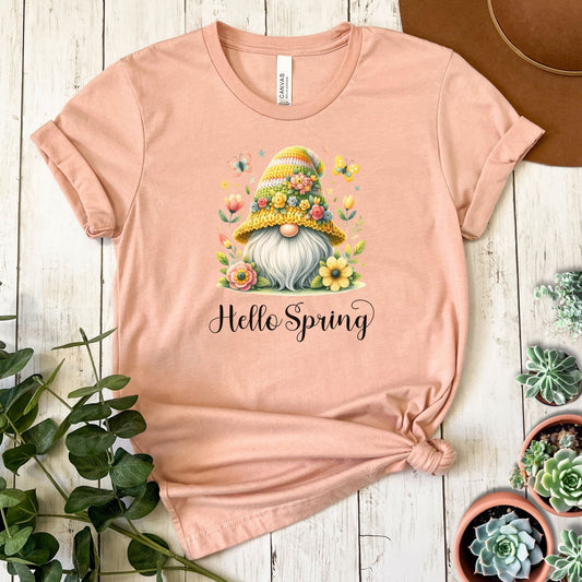 "Hello Spring" Gnome Short Sleeve Tee