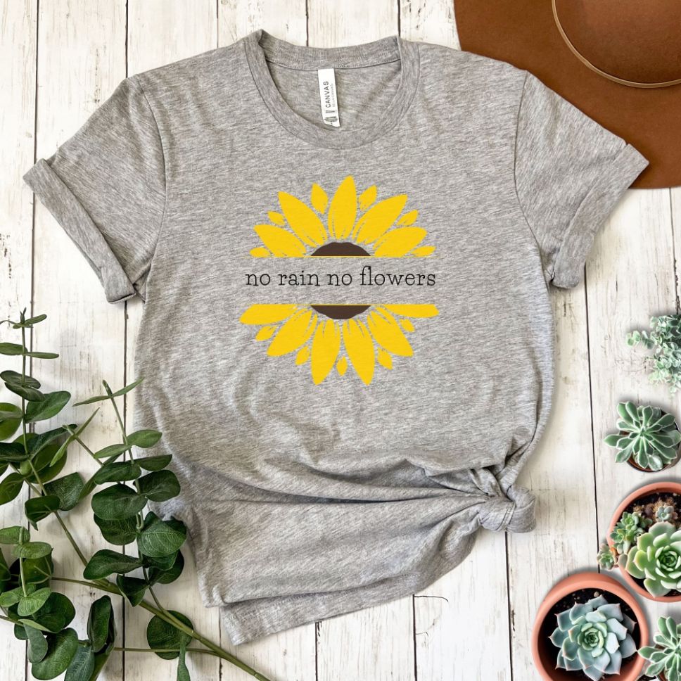 "No Rain No Flowers Sunflower" Short Sleeve Tee